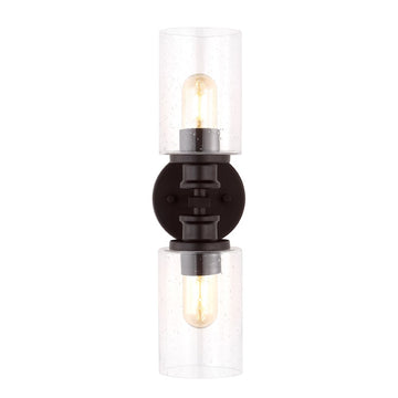 Jules Edison 16.5" Cylinder Iron/Seeded Glass Farmhouse Contemporary LED Wall Sconce - JONATHAN Y